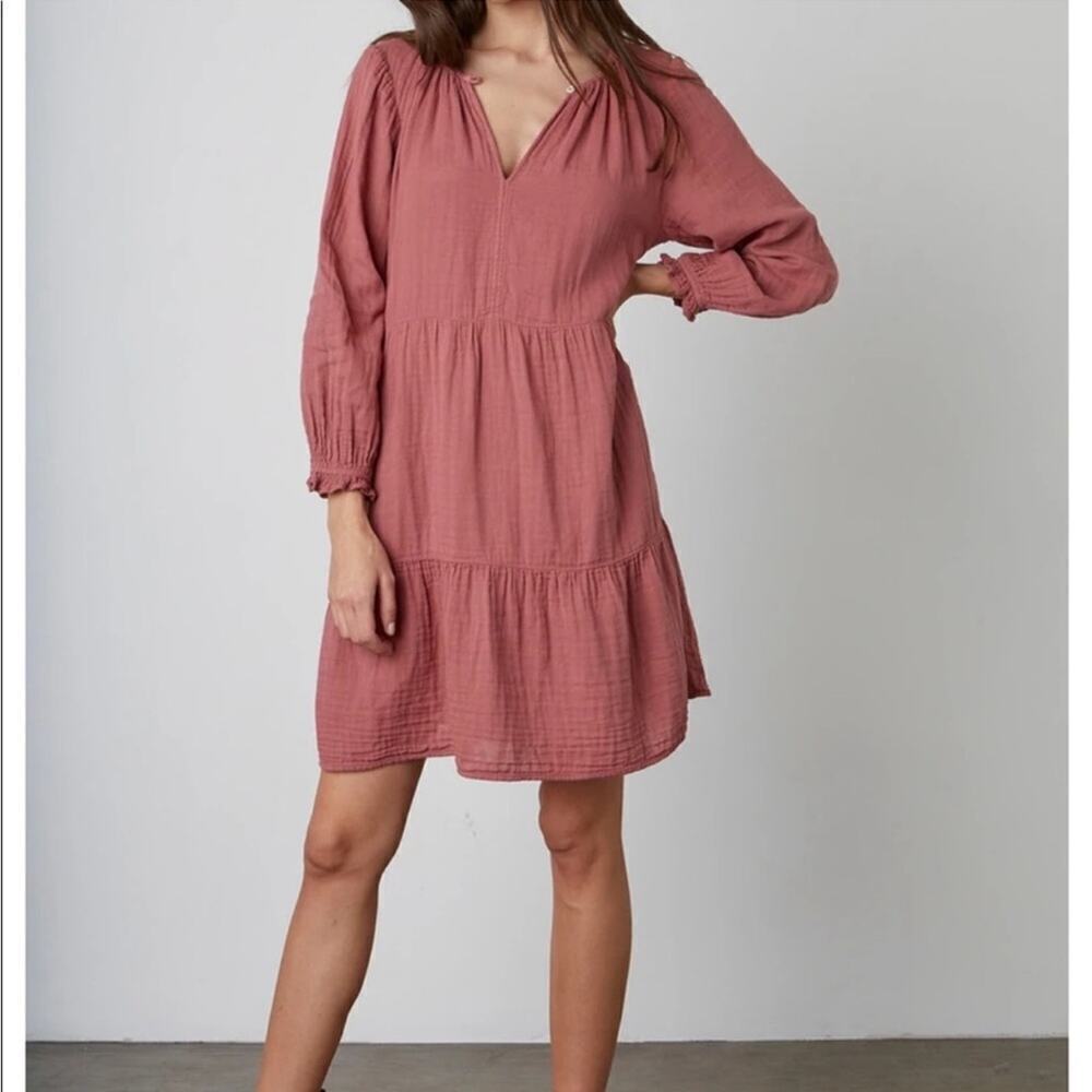 Velvet Graham & Spencer Mirella Cotton Gauze Mini Tiered Dress Sz S Pink